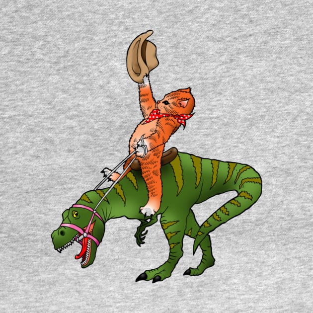 Funny rodeo Cat riding Dinosaur by GRADA